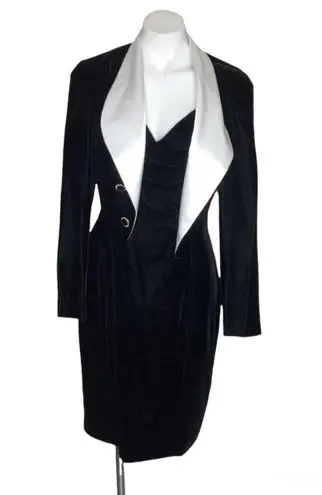 MORTON MYLES For The Warrens Black Velvet Tuxedo Dress White Collar Size 10