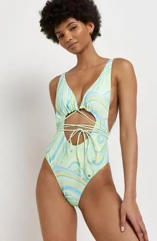 River Island Green Bright Strappy Wrapover Swimsuit size 12 (B57 )