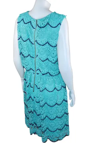 Luxology Womens 14 Blue Teal Crochet Lace Sleeveless Midi Dress Elastic Waist