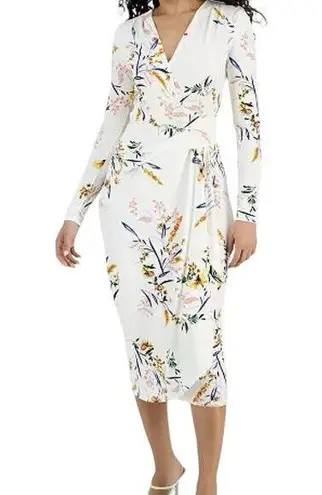 Rachel Roy Nola Size XS White Floral V-Neck Jersey Wrap Midi Dress Wedding Event