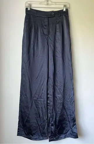 Princess Polly Huxley Navy Blue Satin Wide Leg Trouser Pants 6