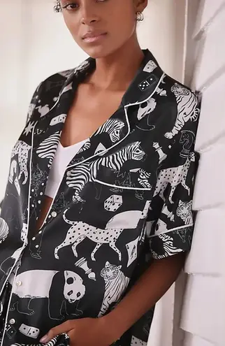 Anthropologie Karen Mabon Animal Pajama Short Sleeve Pajama Top Women’s Small Black