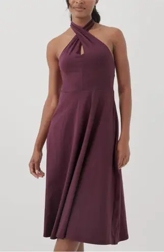 NEW Pact Organic Cotton Women's Fit & Flare Halter Midi Dress Purple XS NWT
