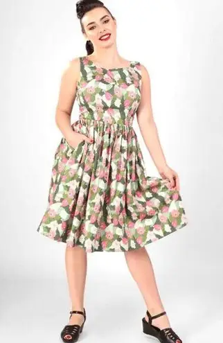 Collectif Candice Palm Blush Floral Swing Dress Size XL Retro Vintage Twee Mod