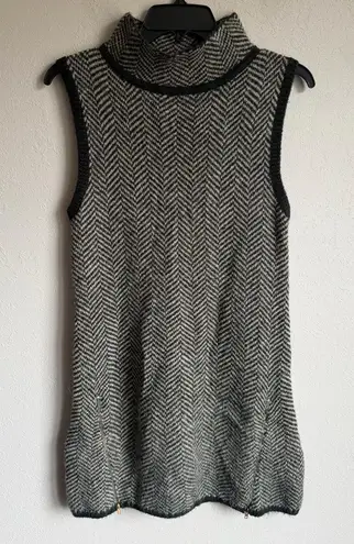 Cliche Gray Black Herringbone Wool Blend Zip Sleeveless Sweater Dress Womens M Size M
