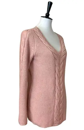 Westport Dressbarn V-neck Cable Knit Sweater Pink Shimmer Women’s Size M