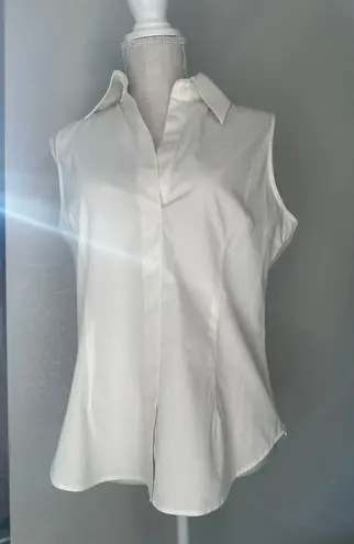 Armani Collezioni Womens White Cotton Button Down Sleeveless Blouse Top Size 12