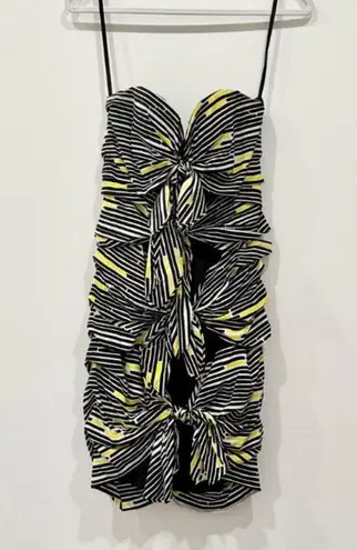 Veronica Beard Traffic Stripe Strapless Bodycon Mini Dress White/Black/Yellow 4