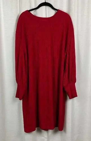 Eloquii Red Long Puff Sleeve Ribbed Shift Dress Sz.14/16