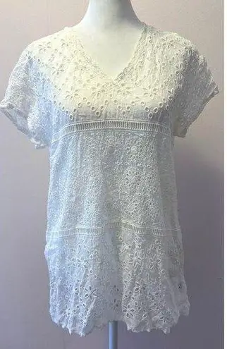 Johnny Was Eyelet Floral Cut Out Shortsleeve Top Blouse Size S