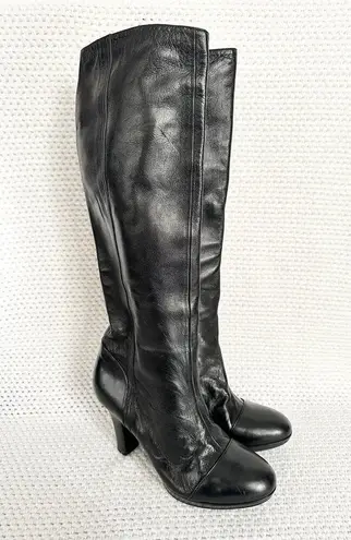 Dries Van Noten Black Soft Leather Round Cap Toe Knee High Platform Heel Boot 39