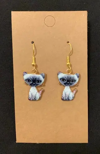 Siamese Birman cat handmade dangle earrings NWT
