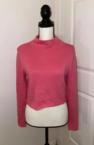 Old Navy Y2K Neon Pink Long Sleeve Mock Ribbed Cropped Sweater Size Medium