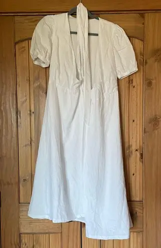 Reformation  White Puff Sleeve Weiss Linen Wrap Dress Small Custom Altered