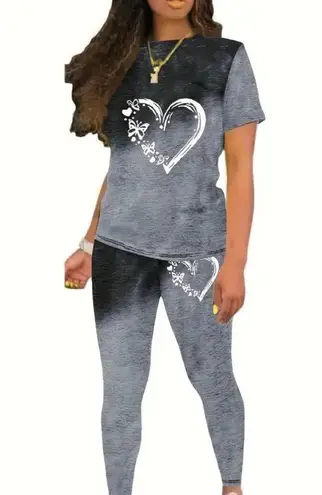 Ombré Women's 2 pc Set gray black with white hearts 🤍 BNWT Size L