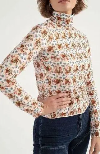 No. 6 | Scout Turtleneck in White & Beige Trellis Floral Print Sz Small