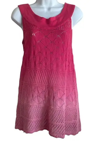 Axcess Women Tunic Top M Ombré Crochet Knit Pattern Scalloped Hem Boho Festival Pink Size M
