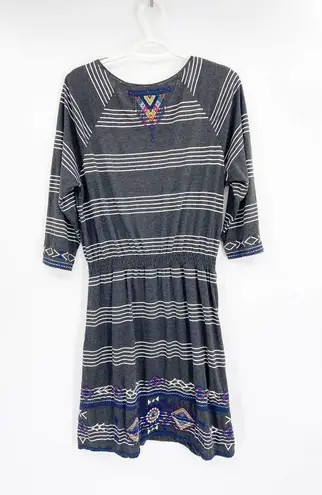 Johnny Was Striped Embroidered Gray Dress Size M