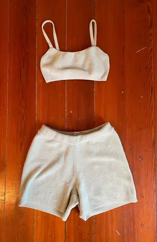 SKIMS Terry Lounge Set mint Bralette and Shorts Set Size M