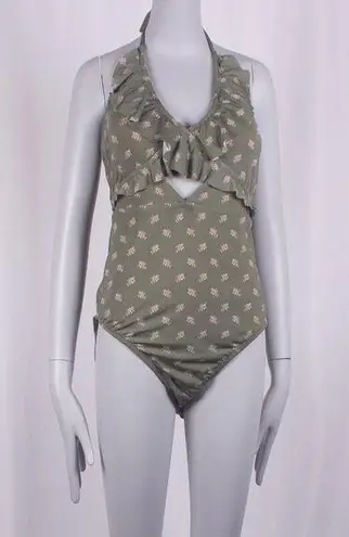 Garnet Hill NWT Olive Green Floral One Piece Swimsuit Size 14