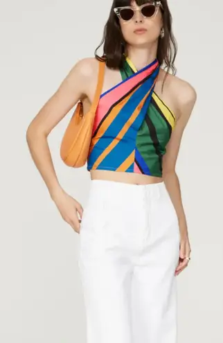 STAUD Kai Striped Cropped Halter Top Formentera NWT Medium