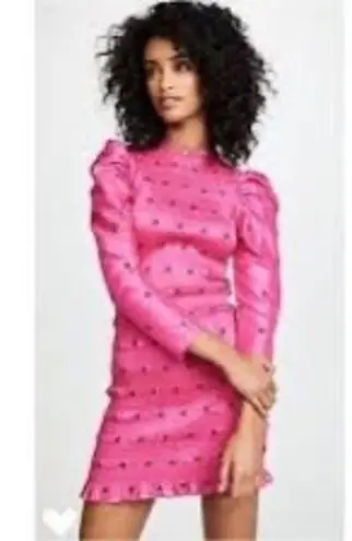 Ulla Johnson Pink Aurele Smocked Silk Blend Puff Sleeve Mini Dress Size 0