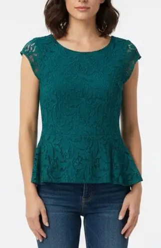 The Limited Teal Lace Peplum Cap Sleeve Top Size S
