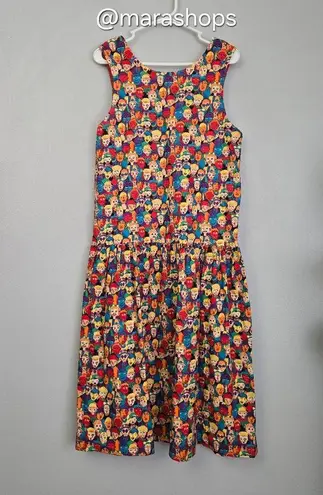 Vintage Cottonpatch Colorful Faces Print Dress Red