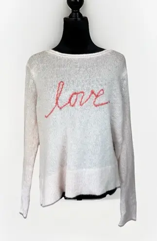 Wooden Ships Love Sweater Women's S/M Pink White Knit Pullover Lightweight Wool