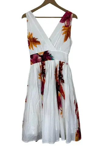 Aryeh Fit & Flare Dress Womens M White 100% Cotton Sleeveless Floral Brunch Boho