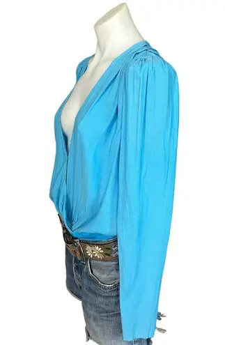 NBD  Milly Chiffon Wrap Top Bodysuit Pastel Blue MEDIUM Ballet Sheer $178 NEW