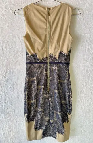 London Dress Company Nude Navy Lace Eyelash Fringe Sleeveless Dress Whimsigoth Tan Size 4