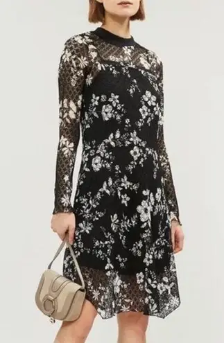 See By Chloe See By Chloé Lace Slip Midi Dress Semi-Sheer Long Sleeve Floral Pattern AOP sz L