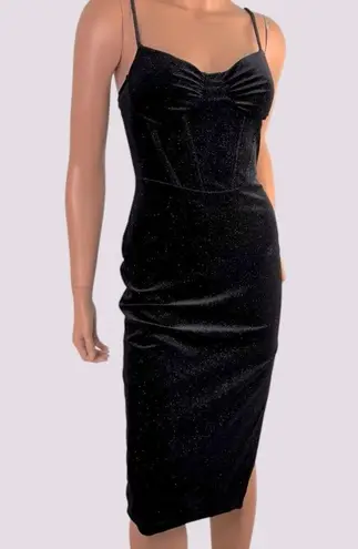 Y2K Corset Midi Velvet Dress Sz. M Babydoll Glitter Black Fitted Fairygoth Goth Size M