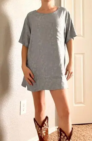 Vintage Blue  Floral Embossed Silk Tee Shirt Dress