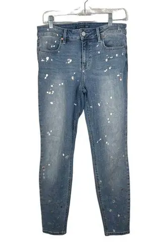 Level 99 Anthropologie Farra Metallic Paint Splatter Skinny Jean Size 29 Blue
