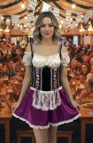 Frederick's of Hollywood Vintage Y2K Corset Purple Satin Bar Tavern Wench Lace