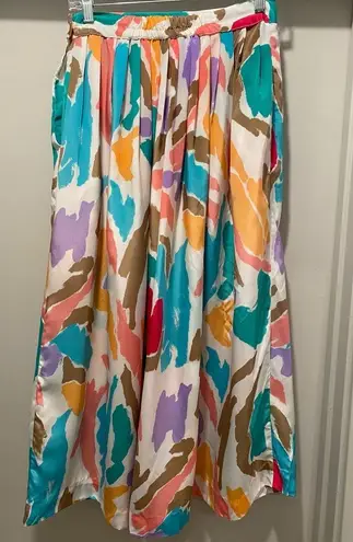 Vintage Diversity 80s 90s Pastel Colorful Multicolor Patterned Midi Skirt White Size 8