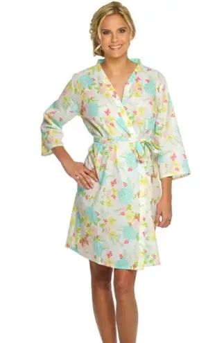 NWT The Paisley Box 100% cotton floral “Dahlia” print robe Size Small Blue