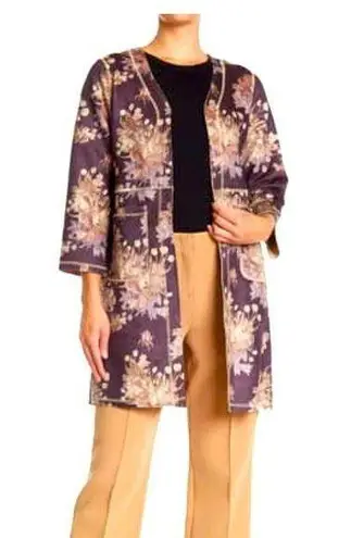 Chelsea & Violet Chelsea & Theodore faux leather/suede deep purple w/floral open jacket Size L