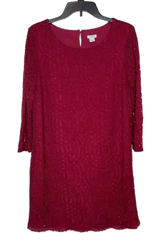 J.Crew Women's Dress Lined lace 3/4 Sleeve Shift Flared Dress Knee Length Red 8 Red
