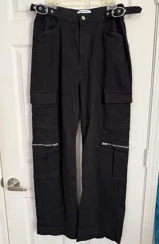 We Wore What Black Utility Cargo Pants Wide Leg Grommet Belt Size 30
