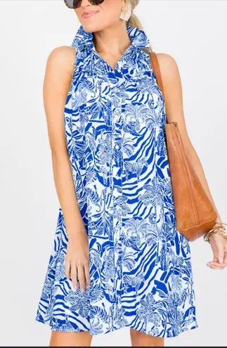 fab'rik  tropical print button down shirt dress