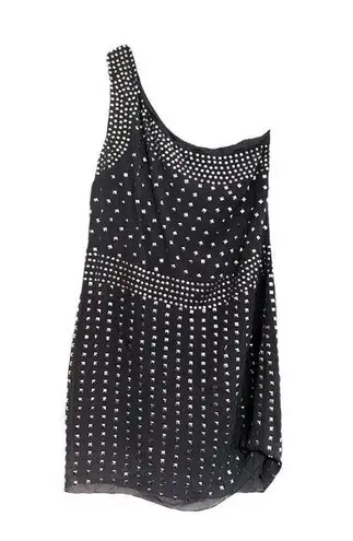 Susana Monaco One Shoulder Mini Dress Black Silver Studs Modern Glam (SEE NOTES)