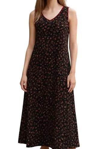 Vintage Cottagecore April Cornell Flax Blend Ditsy Floral Grunge Maxi Dress Sz M Black Size M