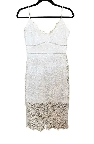 Blue Rain  Lace Sheath Midi Dress Sleeveless V Neck White Size S Bridal Wedding