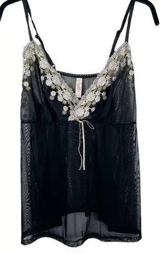 Cacique Lane Bryant Sexy Lingerie Mesh Top White Gold Floral Lace Sz 18/20