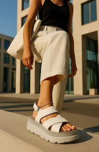 Camper Oruga Up White Leather Platform Chunky Sporty Strappy Sandals Size 39