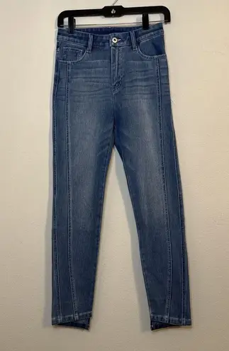 Halara  Blue Stretchy Knit Asymmetrical Hem Skinny Blue Jeans Size XS NWT