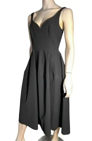 Jill Stuart Jill 8 Black Crepe Sweatheart Neckline Midi Full Skirt Midi Dress